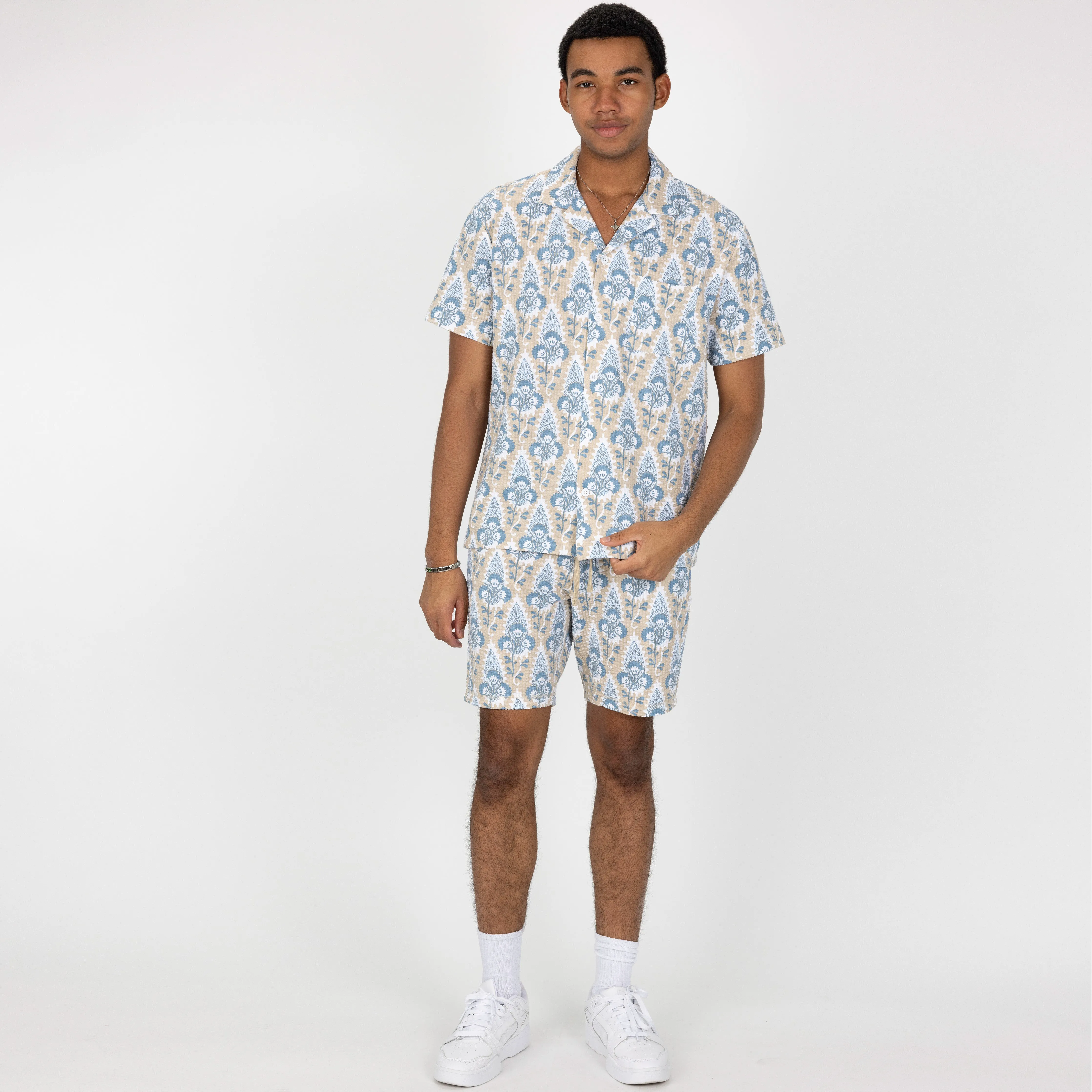 Mens Cool Knit Seersucker Shorts - Ancient Scroll