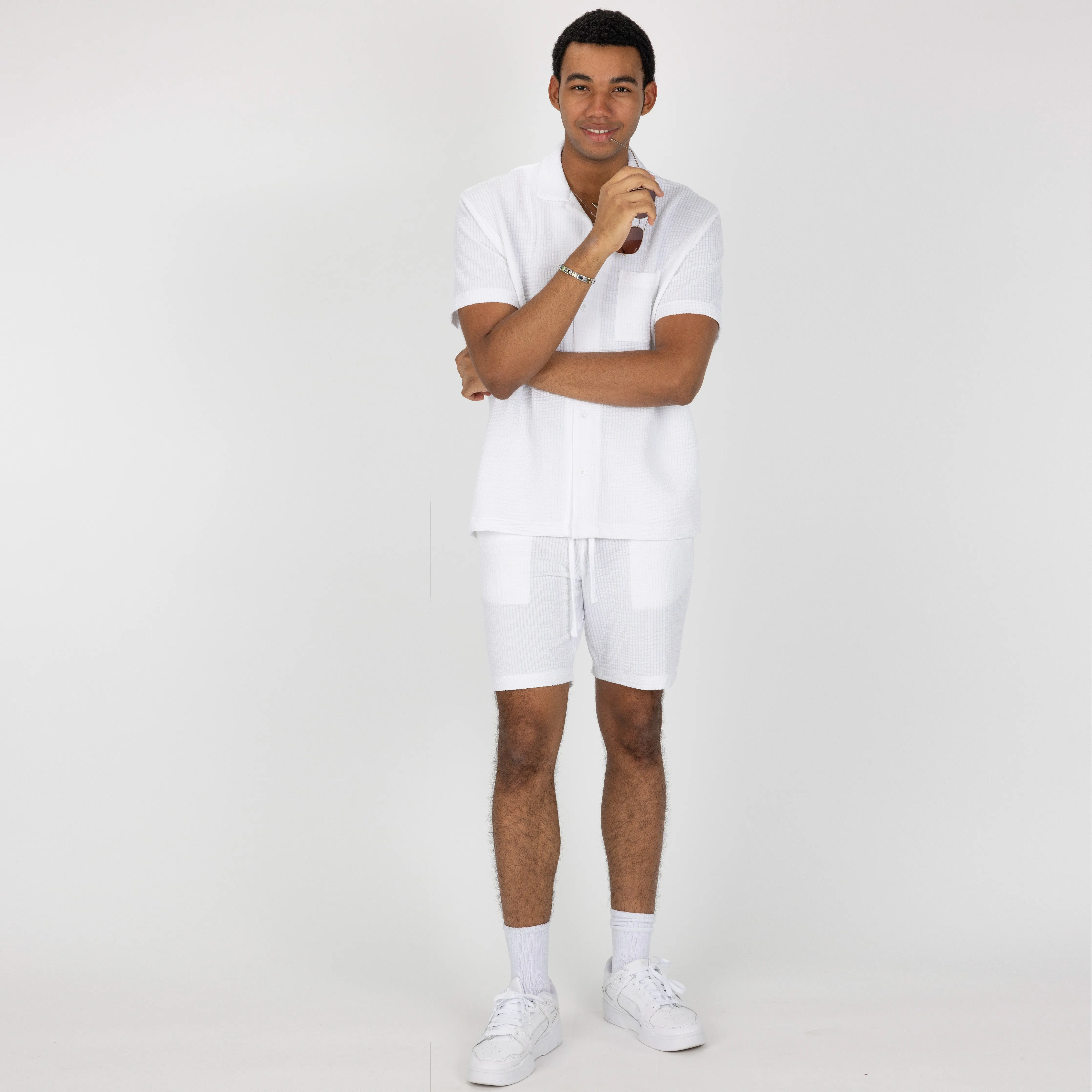 Mens Cool Knit Seersucker Shorts - White