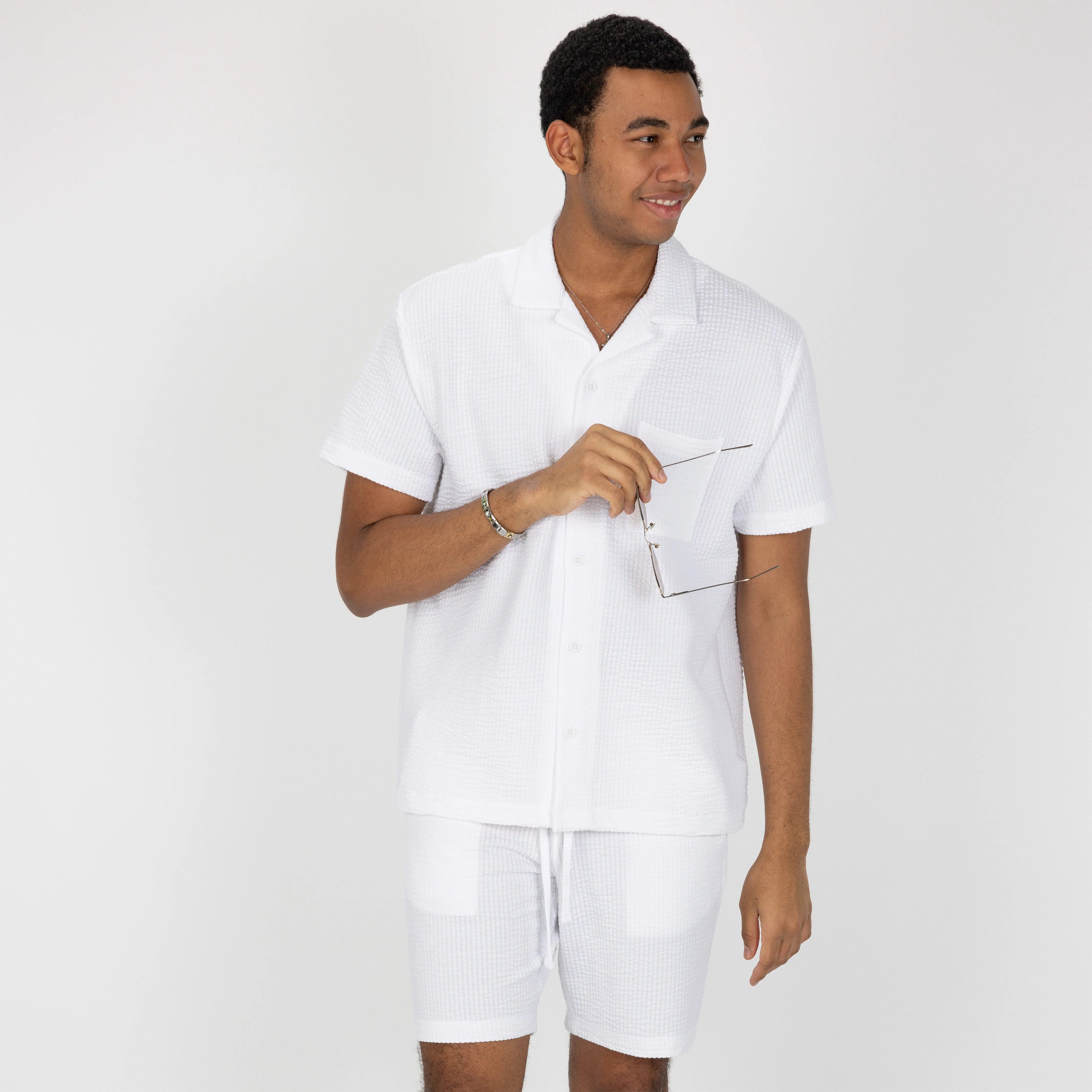 Mens Cool Knit Seersucker Shorts - White
