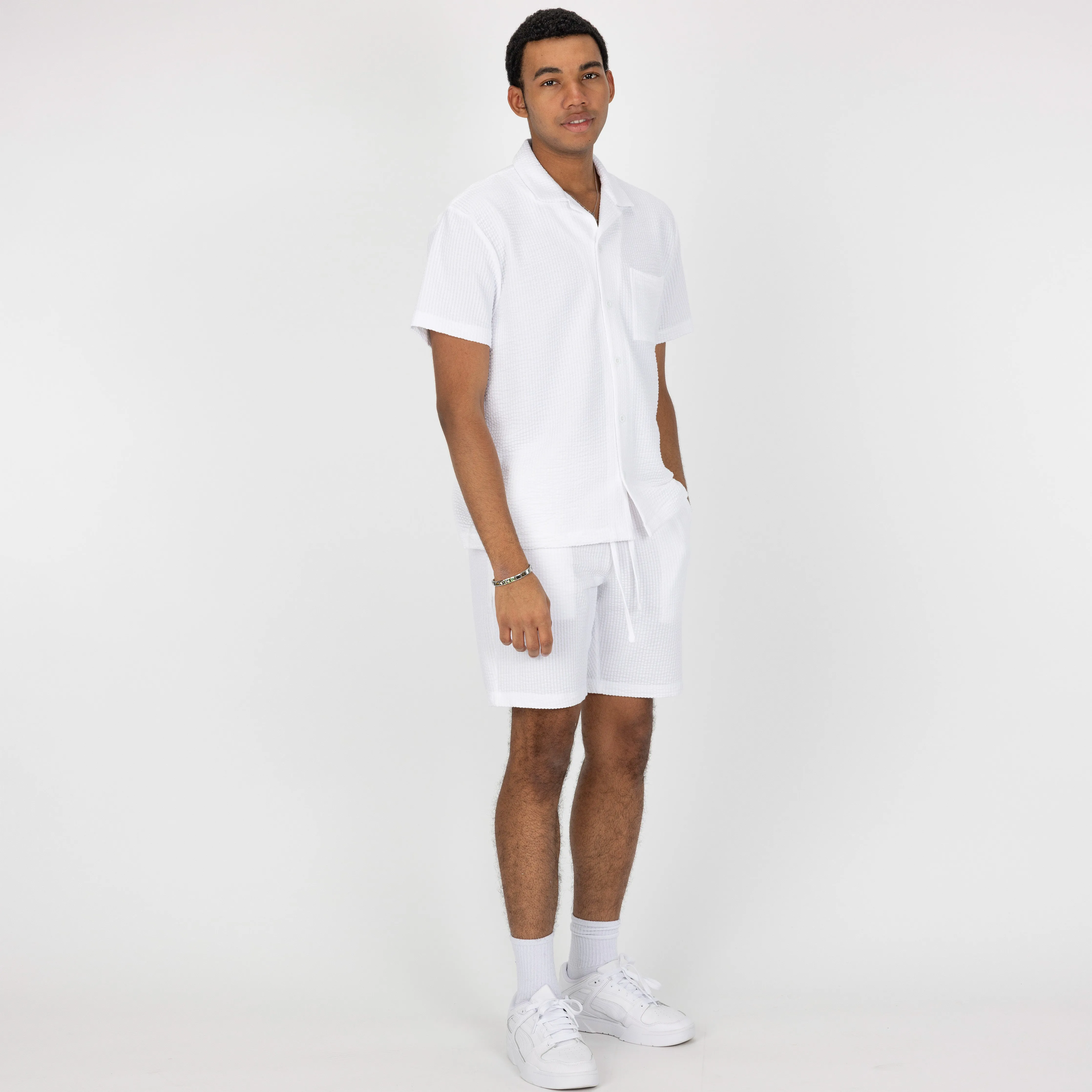 Mens Cool Knit Seersucker Shorts - White
