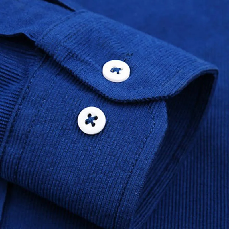 Men's Corduroy Slim Long Sleeve Shirts Solid Color Casual Tops Business Lapel Spring and Autumn Outer Tops