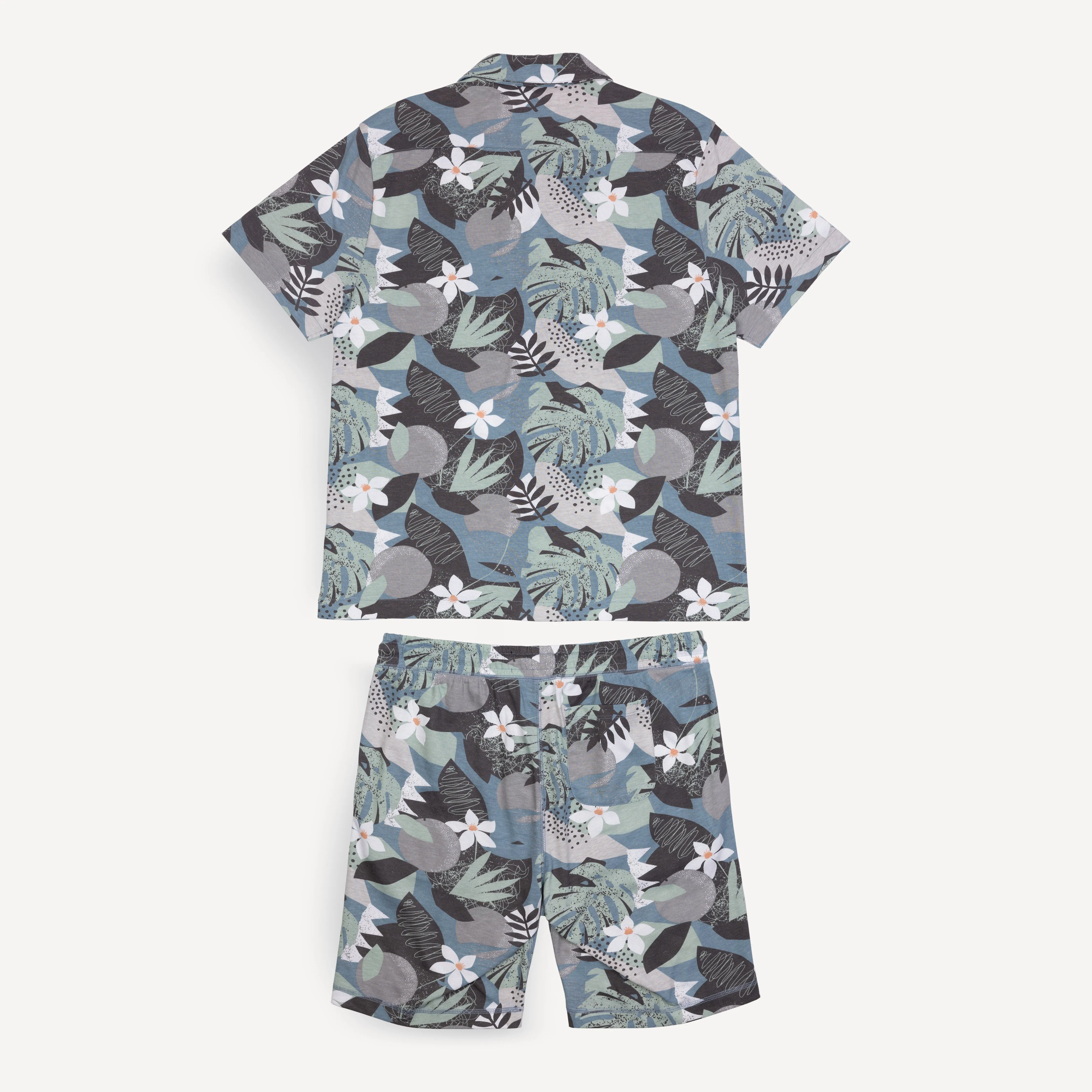 Mens Knit Camp Shirt and Short Set - Citadel / Flower