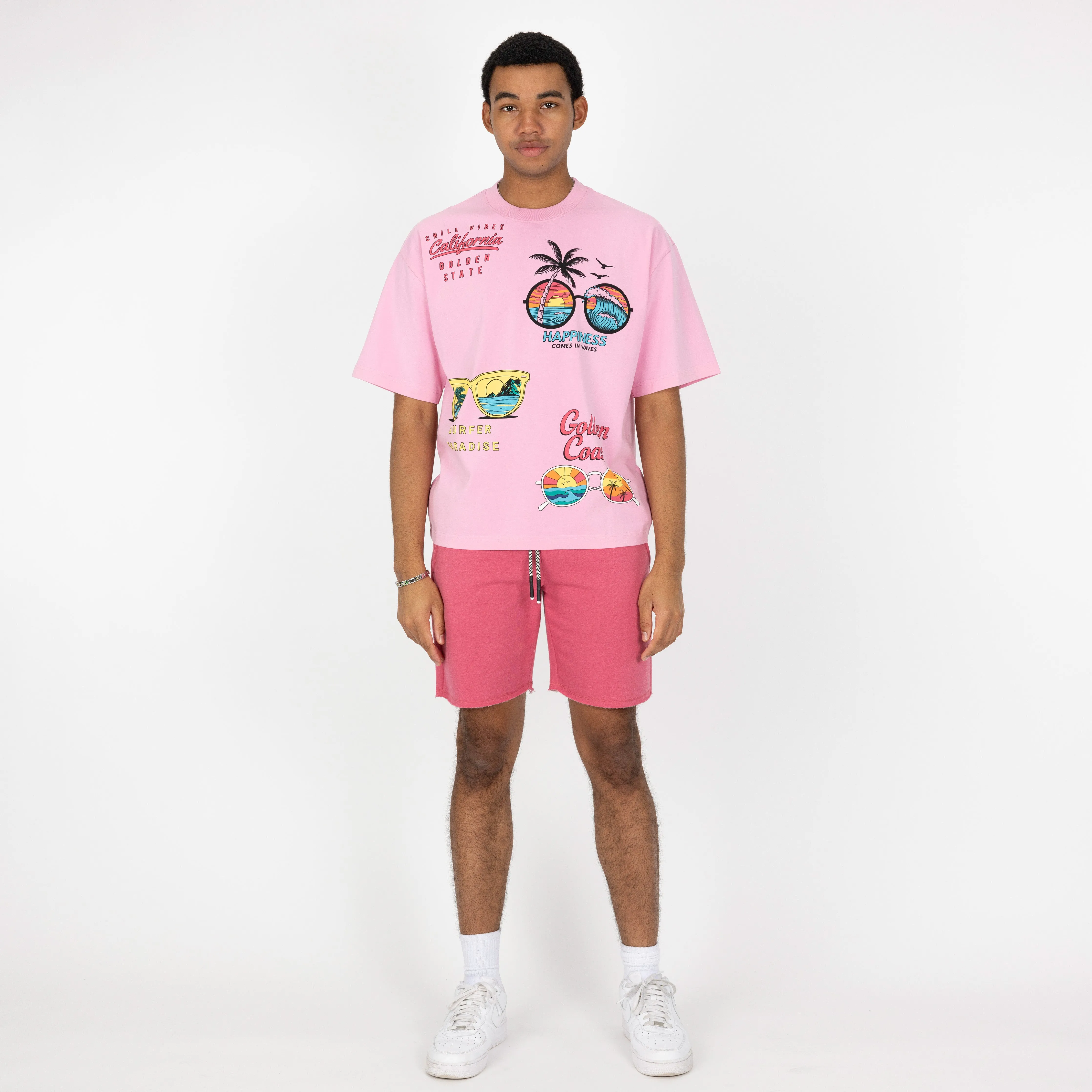 Mens Raw Edge Fleece Shorts - Sugar Coral