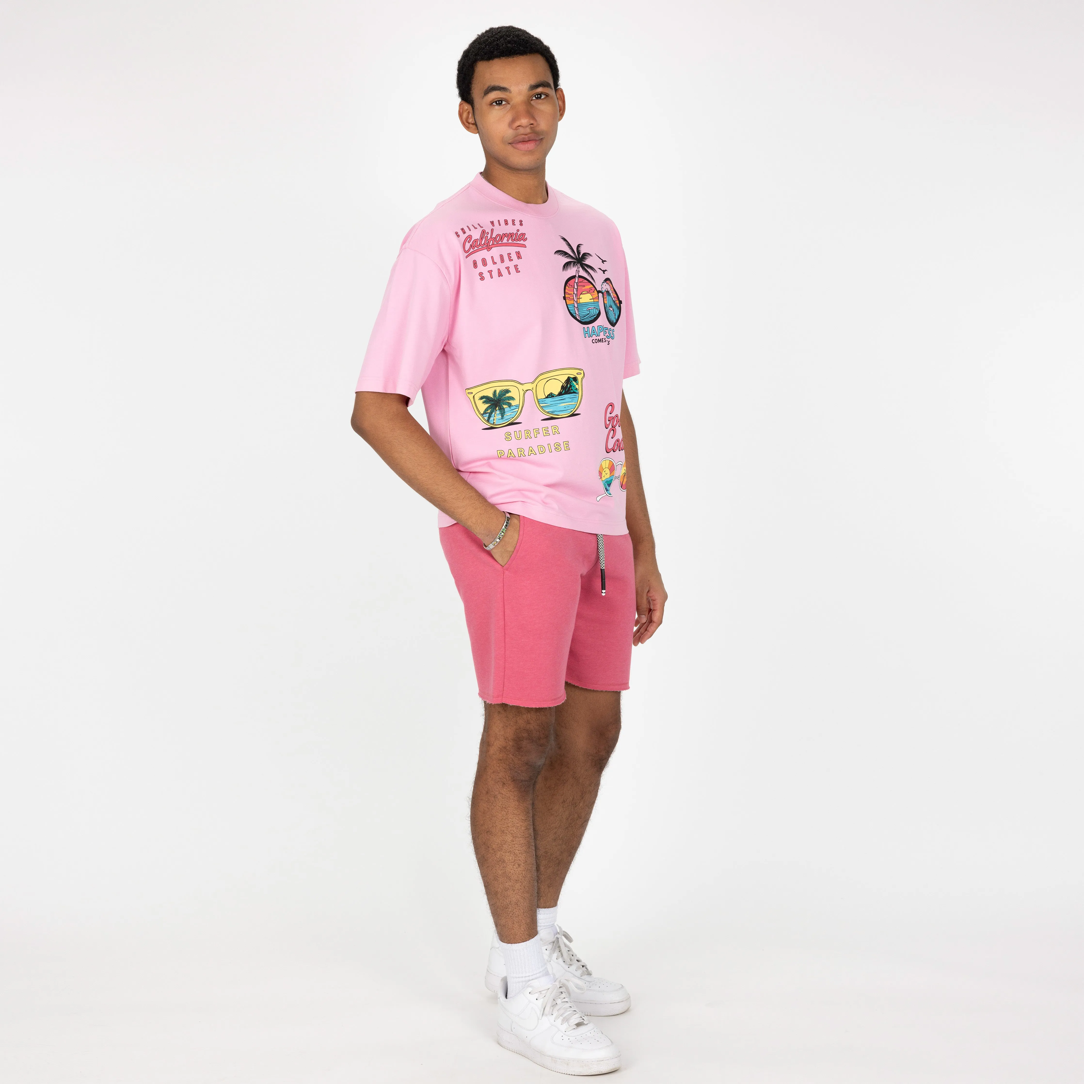 Mens Raw Edge Fleece Shorts - Sugar Coral