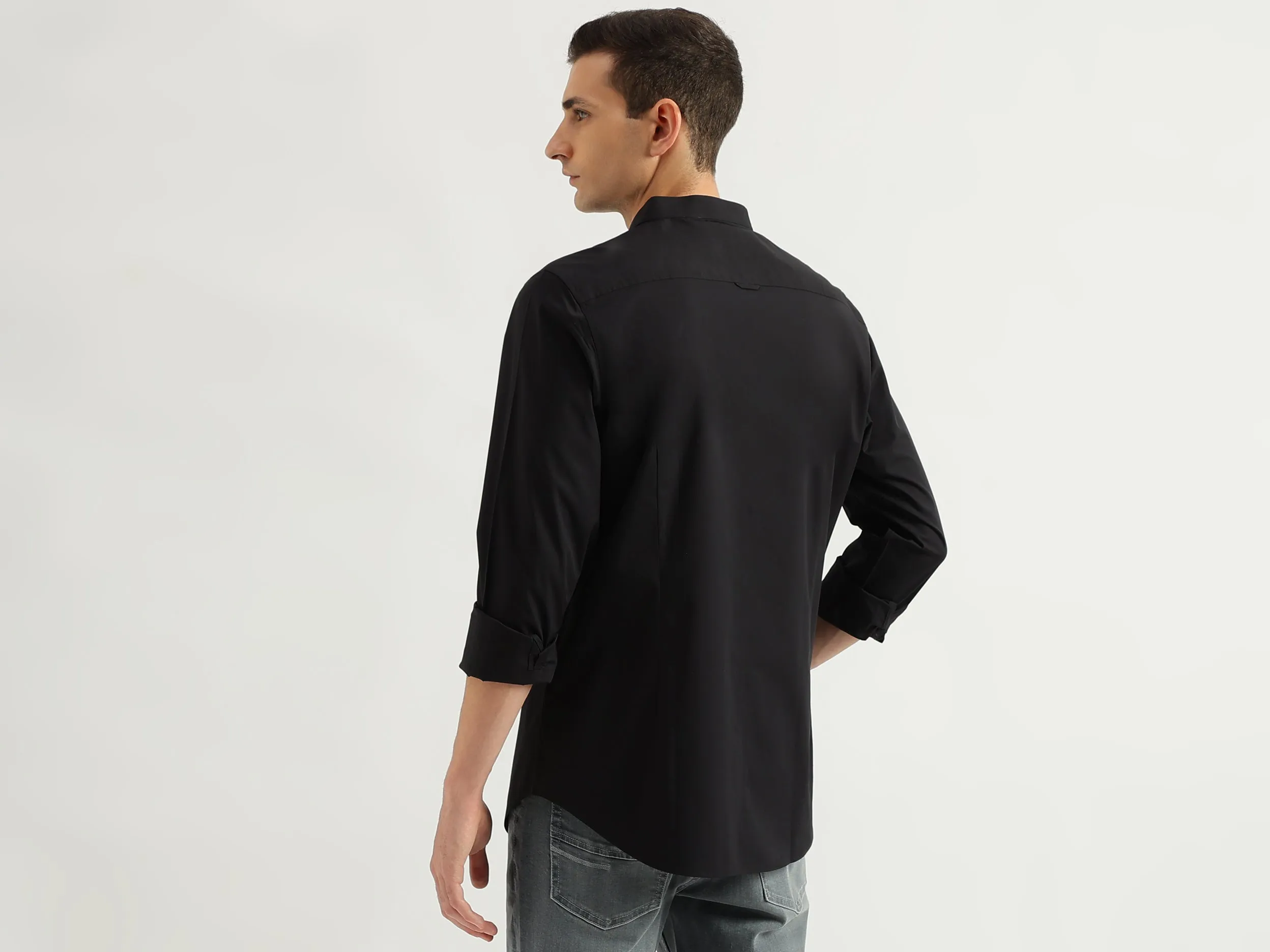 Men's Slim Fit Mandarin Collar Solid Shirts