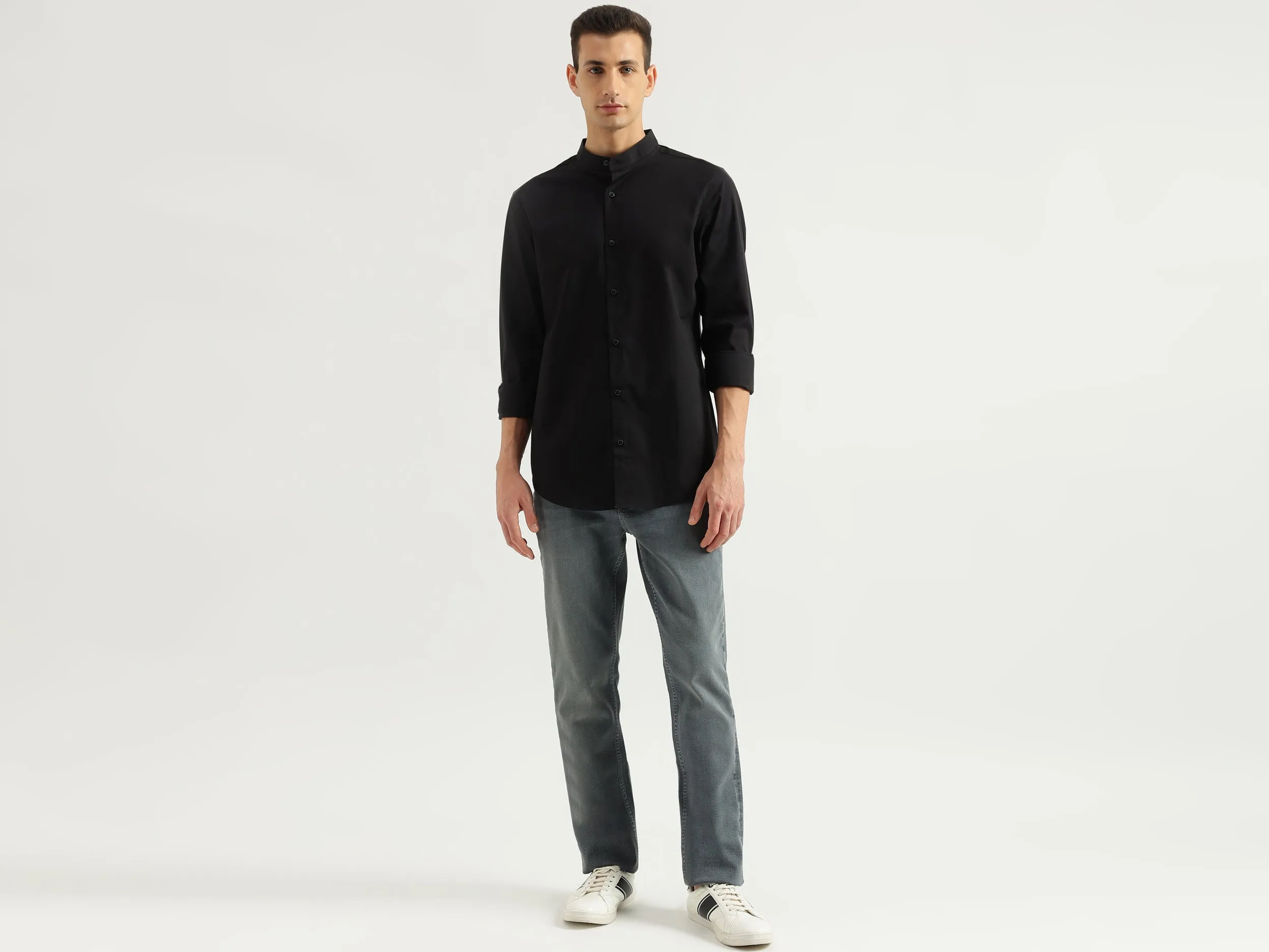 Men's Slim Fit Mandarin Collar Solid Shirts