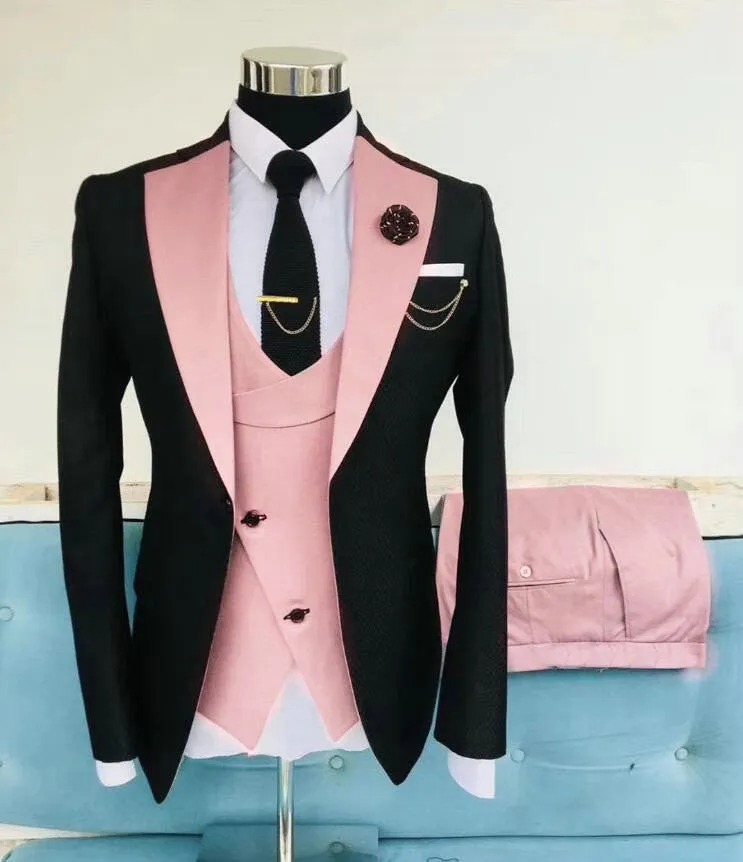 Men's Suit Formal Business Slim Fit 3-Pieces Light Grey Blazers Black Vest Pant Men's Tuxedo Wedding Men Suits Groom Suit