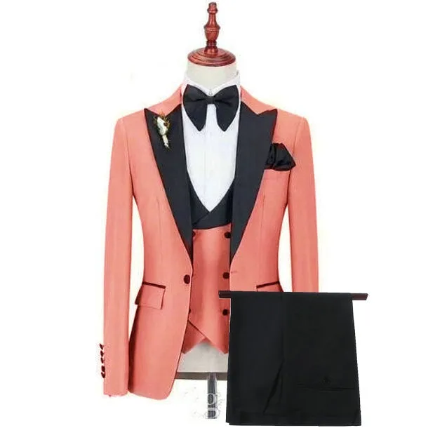Men's Suit Formal Business Slim Fit 3-Pieces Light Grey Blazers Black Vest Pant Men's Tuxedo Wedding Men Suits Groom Suit