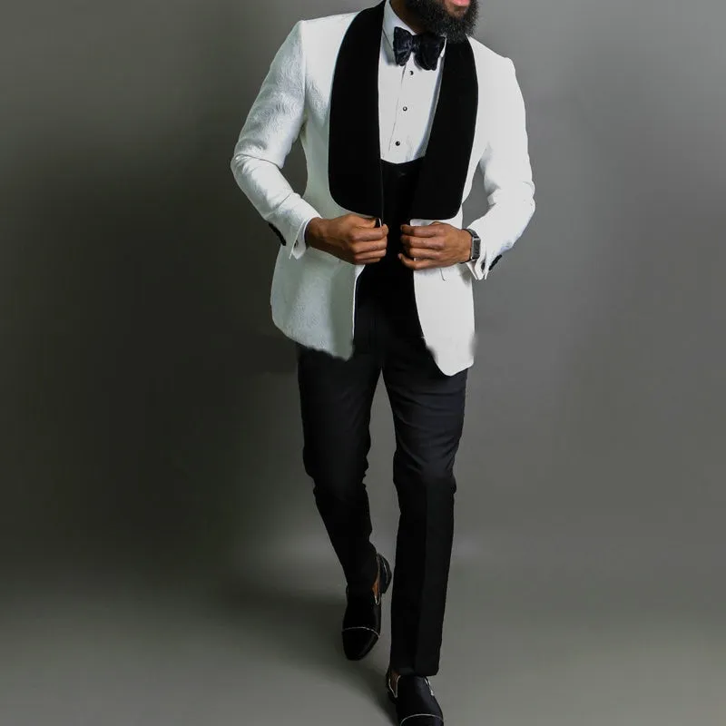 Men's Suit Formal Business Slim Fit 3-Pieces Light Grey Blazers Black Vest Pant Men's Tuxedo Wedding Men Suits Groom Suit