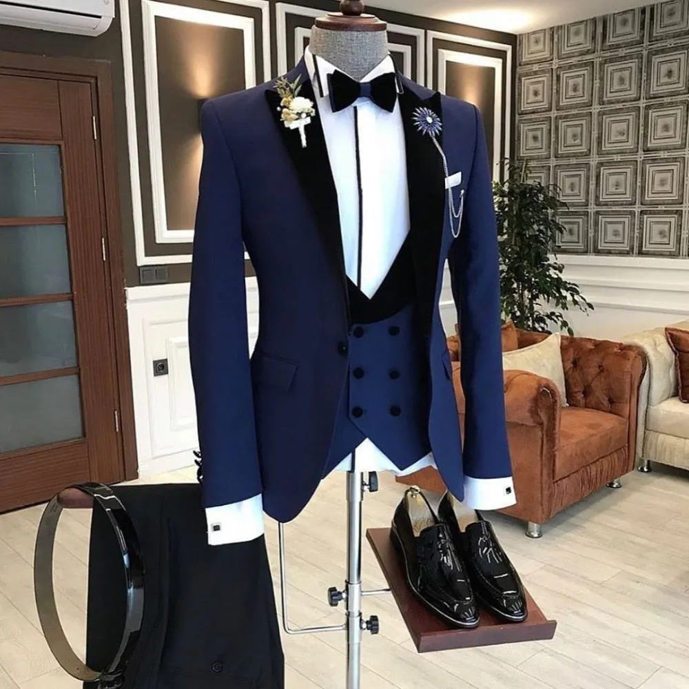 Men's Suit Formal Business Slim Fit 3-Pieces Light Grey Blazers Black Vest Pant Men's Tuxedo Wedding Men Suits Groom Suit