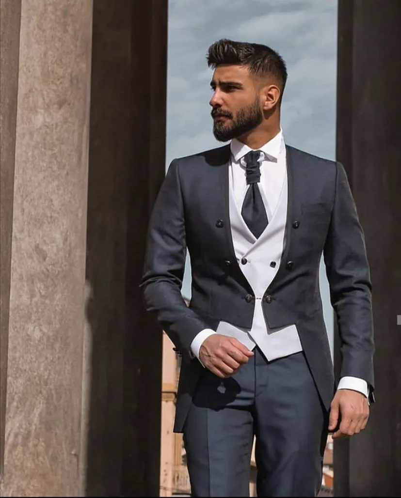 Men's Suit Formal Business Slim Fit 3-Pieces Light Grey Blazers Black Vest Pant Men's Tuxedo Wedding Men Suits Groom Suit