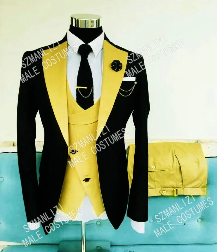 Men's Suit Formal Business Slim Fit 3-Pieces Light Grey Blazers Black Vest Pant Men's Tuxedo Wedding Men Suits Groom Suit