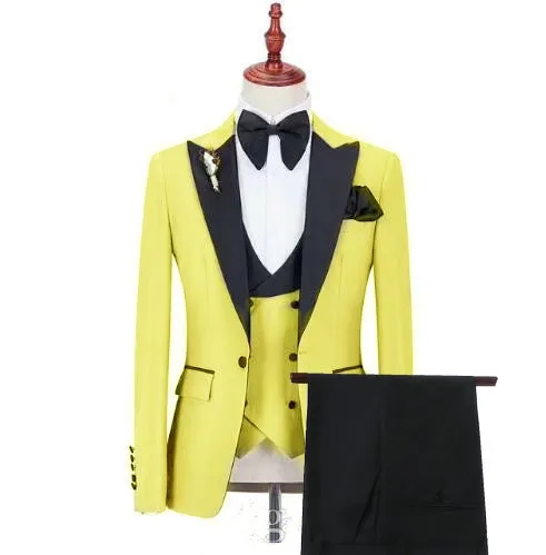 Men's Suit Formal Business Slim Fit 3-Pieces Light Grey Blazers Black Vest Pant Men's Tuxedo Wedding Men Suits Groom Suit