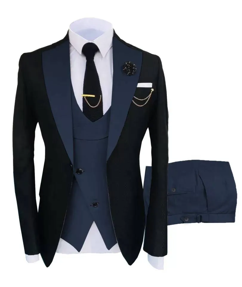 Men's Suit Formal Business Slim Fit 3-Pieces Light Grey Blazers Black Vest Pant Men's Tuxedo Wedding Men Suits Groom Suit