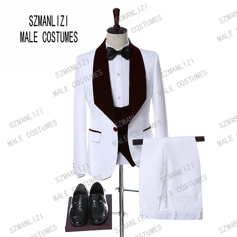 Men's Suit Formal Business Slim Fit 3-Pieces Light Grey Blazers Black Vest Pant Men's Tuxedo Wedding Men Suits Groom Suit