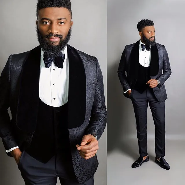 Men's Suit Formal Business Slim Fit 3-Pieces Light Grey Blazers Black Vest Pant Men's Tuxedo Wedding Men Suits Groom Suit