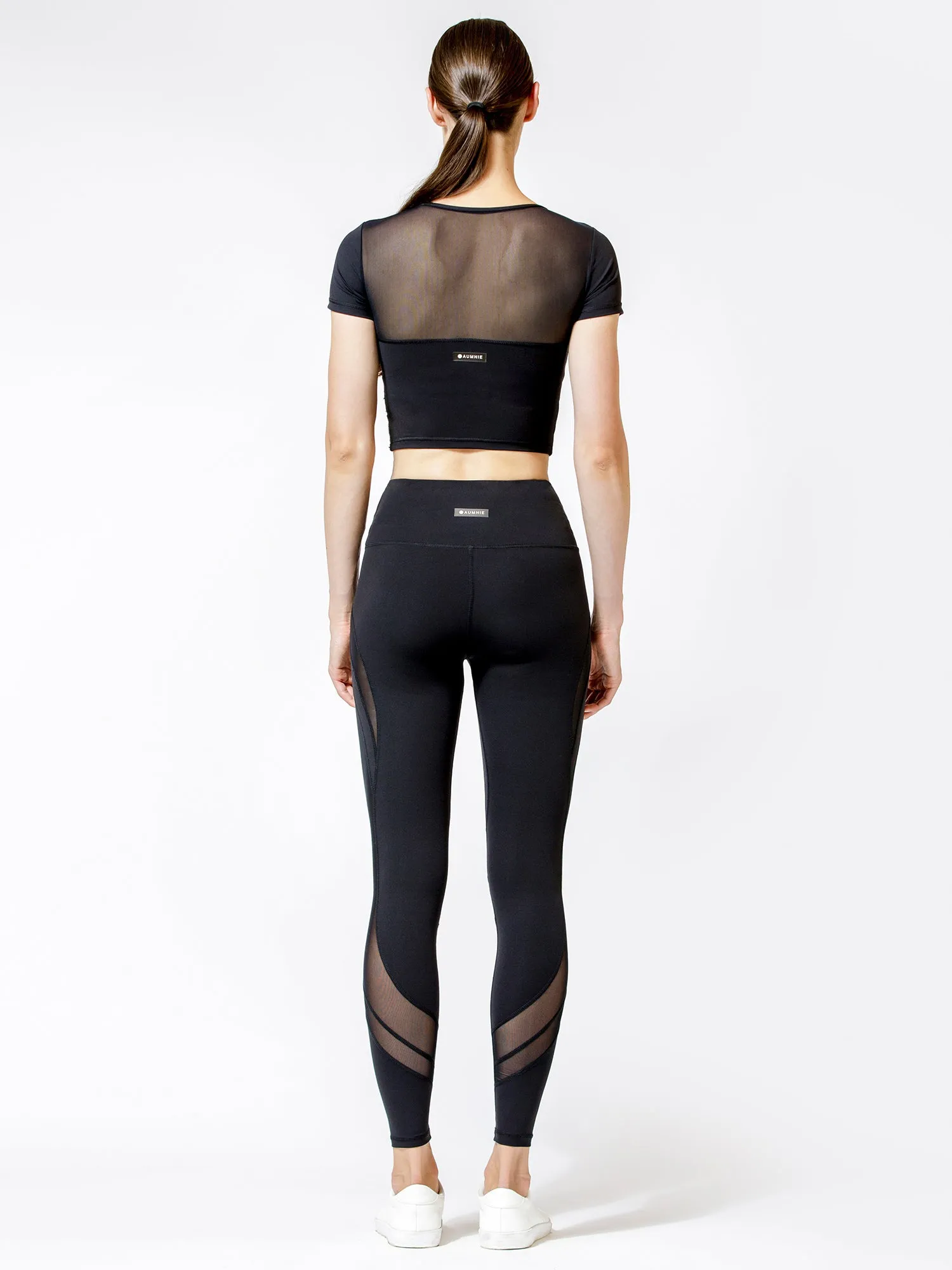 MESH BACK CROPPED TEE, BLACK/BLACK MESH