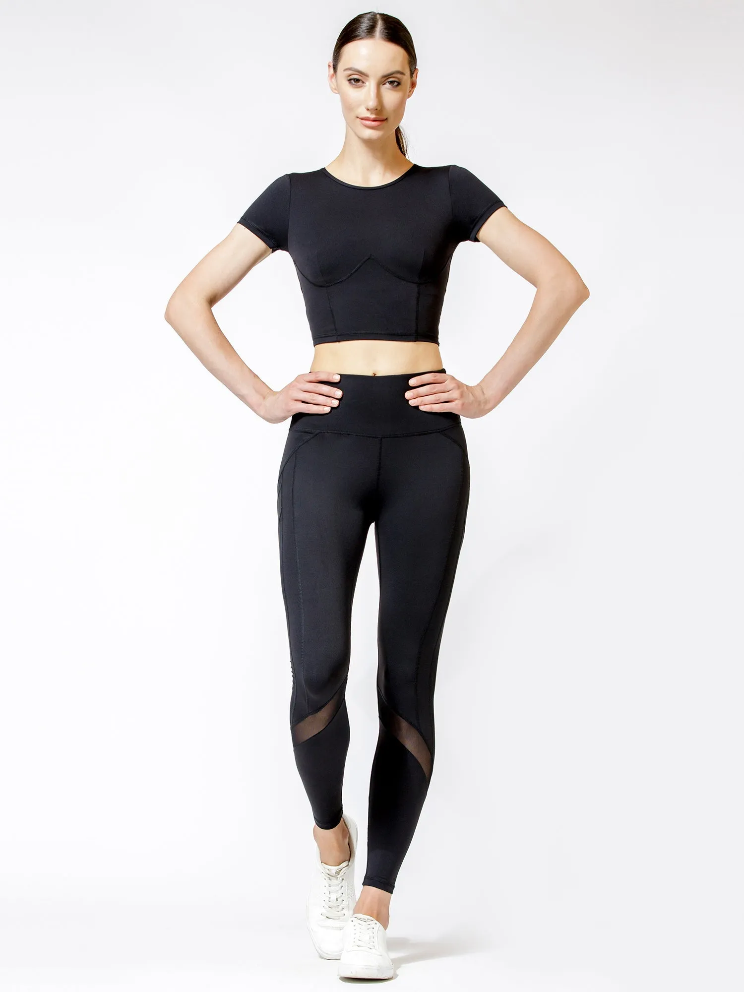 MESH BACK CROPPED TEE, BLACK/BLACK MESH