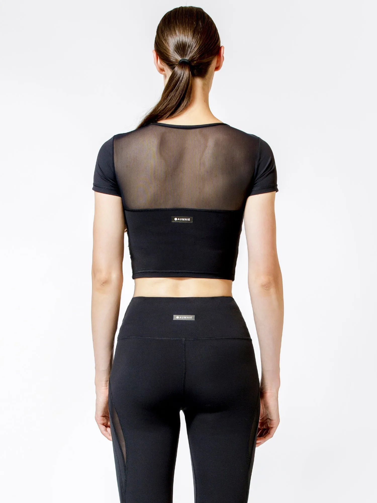 MESH BACK CROPPED TEE, BLACK/BLACK MESH