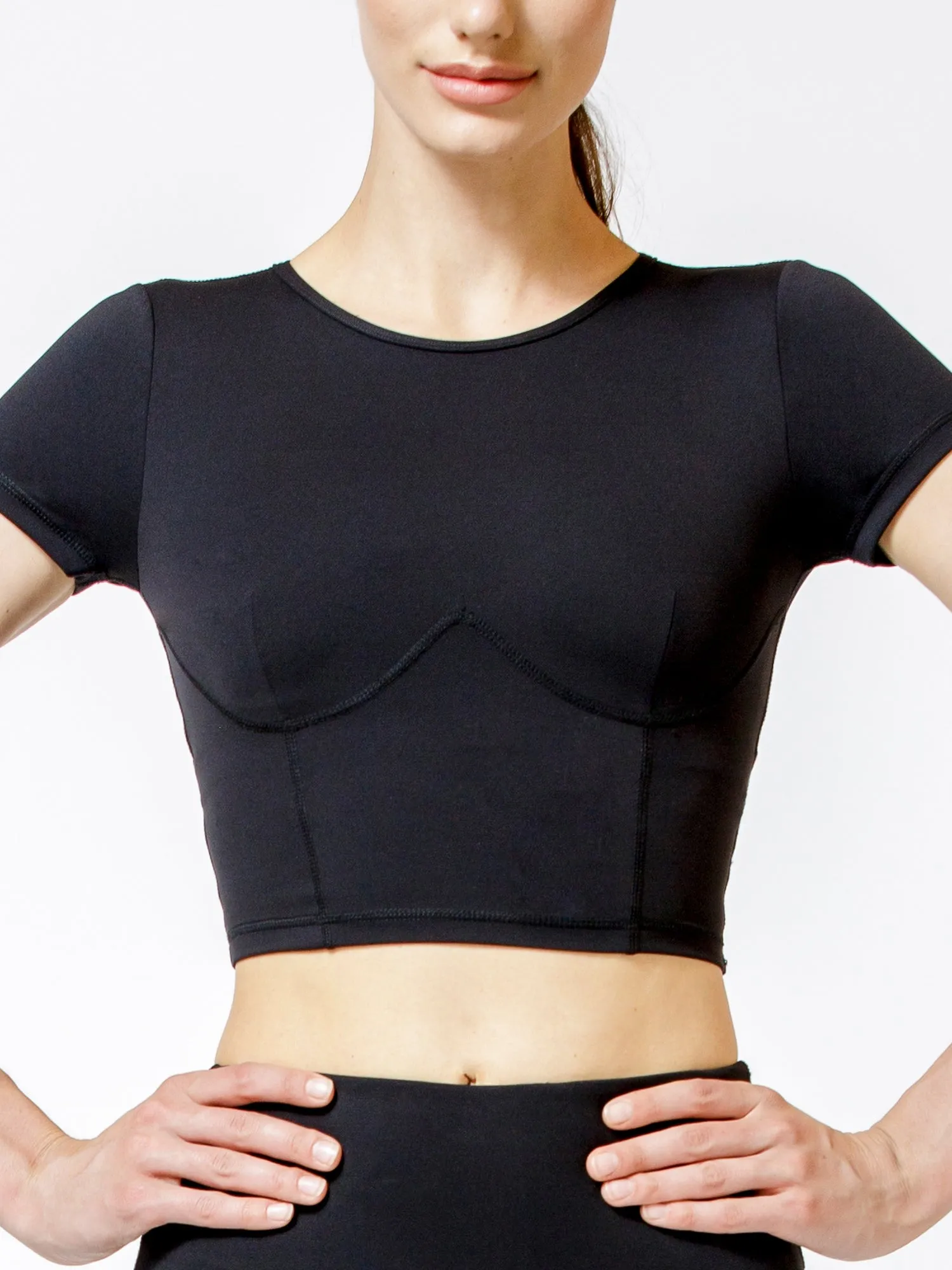 MESH BACK CROPPED TEE, BLACK/BLACK MESH