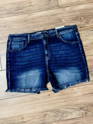 Mid Rise Frayed Hem Denim Shorts