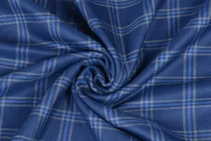 Midnight Blue Tweed Fabric with Lightblue & Light Yellow Big Checks ( 2 Meter Cut Piece)