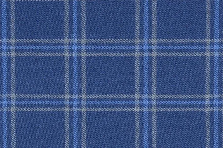 Midnight Blue Tweed Fabric with Lightblue & Light Yellow Big Checks ( 2 Meter Cut Piece)