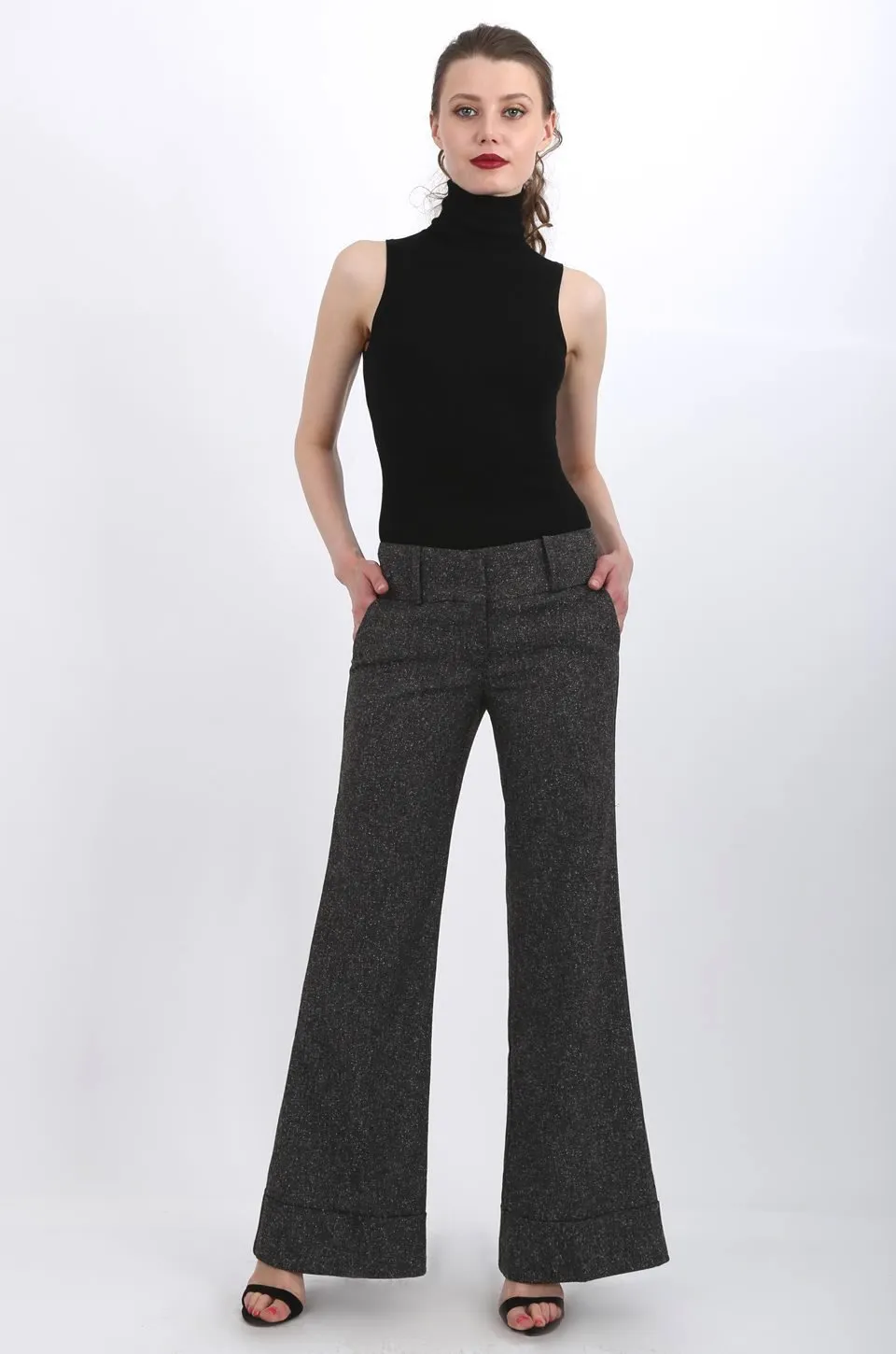 MISS PINKI Ayla tailored vintage cuffed work pants in Charcoal