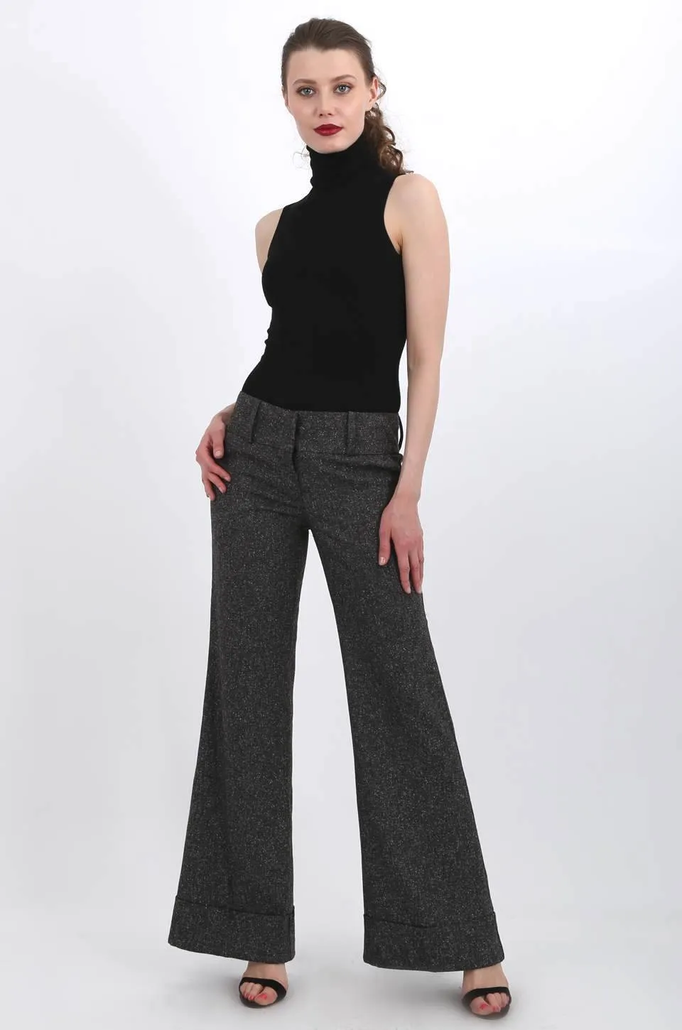 MISS PINKI Ayla tailored vintage cuffed work pants in Charcoal