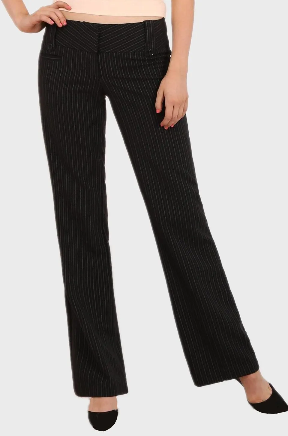 MISS PINKI Dakota tailored pinstripe work pants in black
