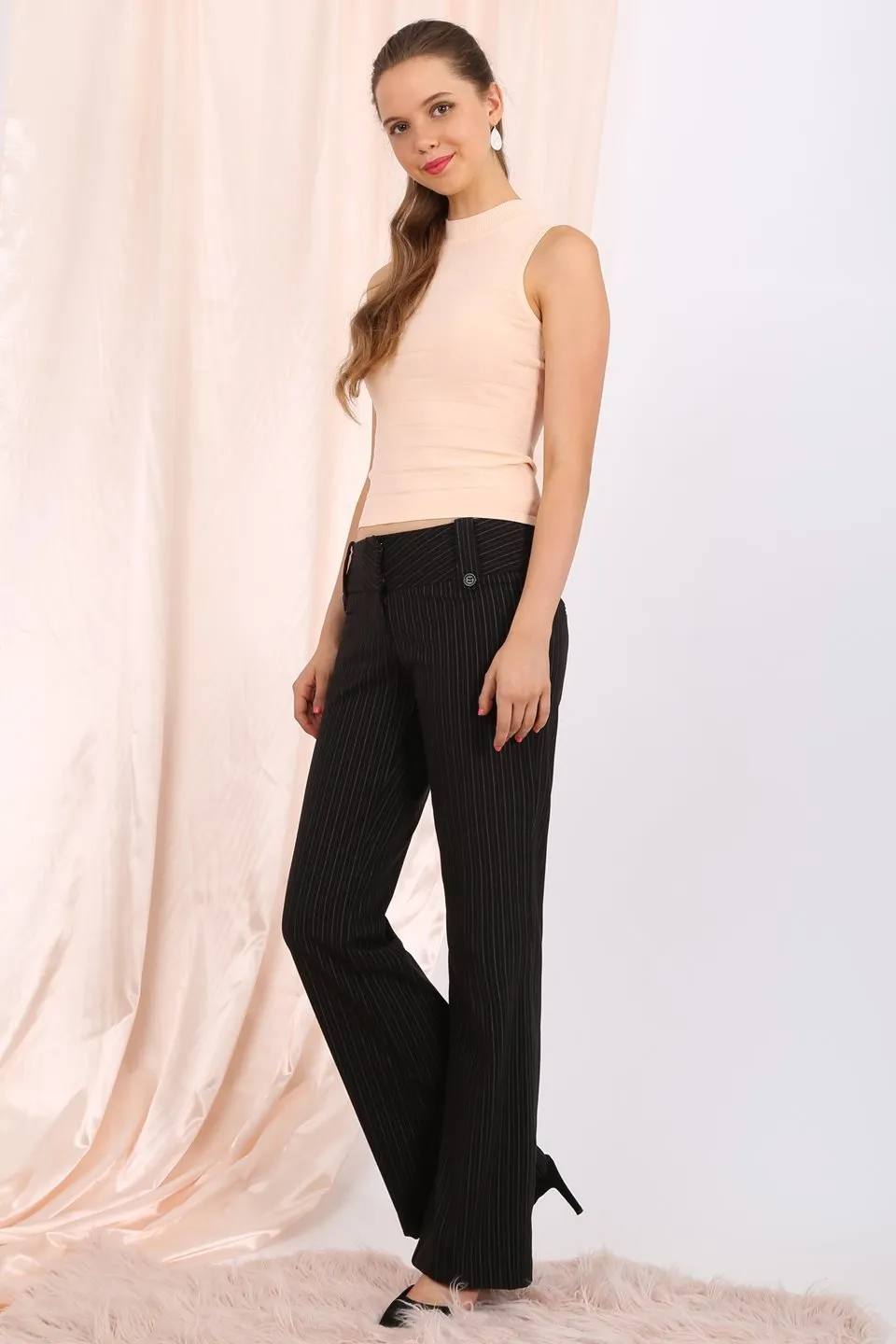 MISS PINKI Dakota tailored pinstripe work pants in black