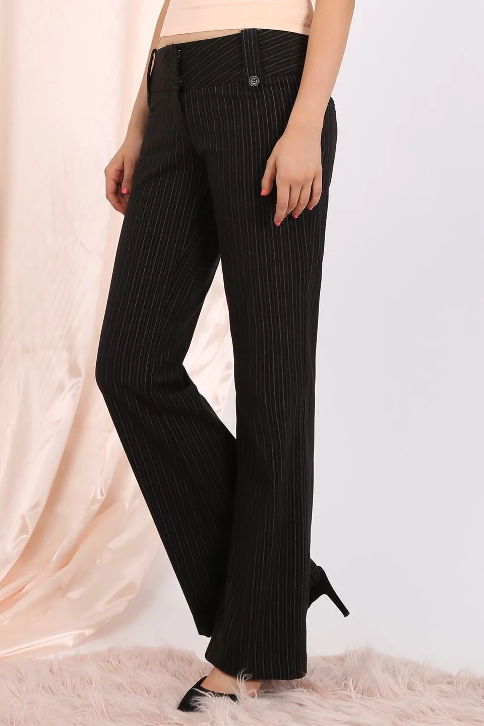 MISS PINKI Dakota tailored pinstripe work pants in black