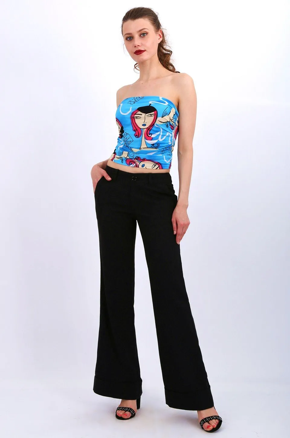 MISS PINKI Millie tailored cuffed work pants in Black