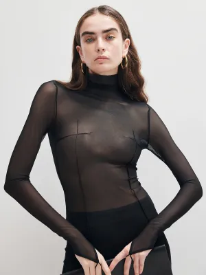 Mock Neck Mesh Thin T-Shirt