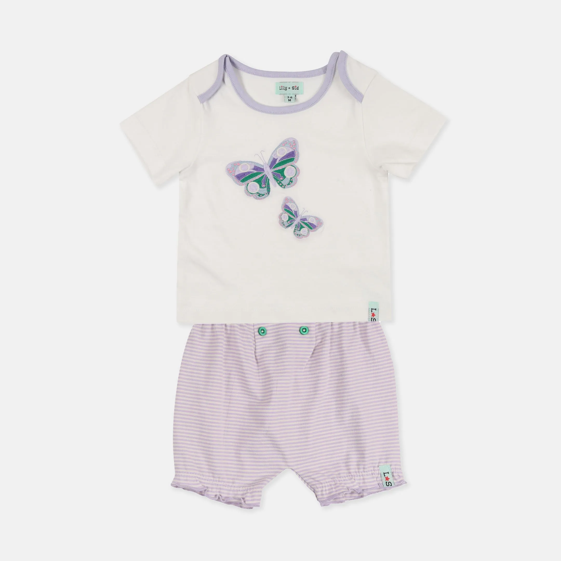 Multicoloured Butterfly Applique Top And Short Set