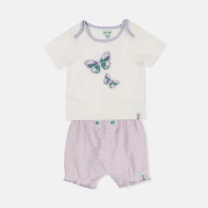 Multicoloured Butterfly Applique Top And Short Set