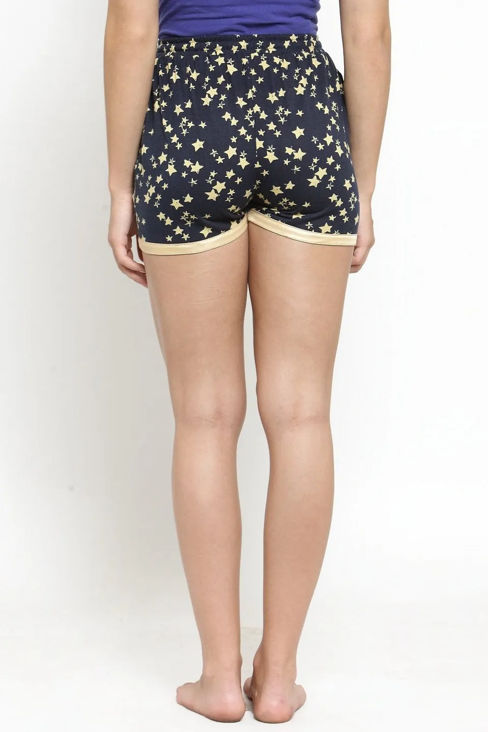 Navy Star Solid Printed Cotton Lounge Shorts