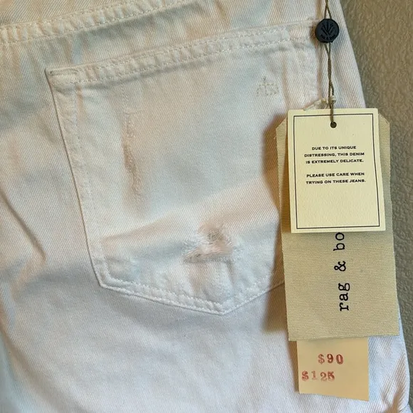 NEW! rag &amp; bone REBEL Bright White Boyfriend Shorts Distressed Denim Jean Sz 27