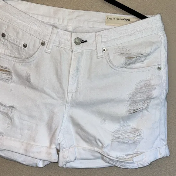 NEW! rag &amp; bone REBEL Bright White Boyfriend Shorts Distressed Denim Jean Sz 27