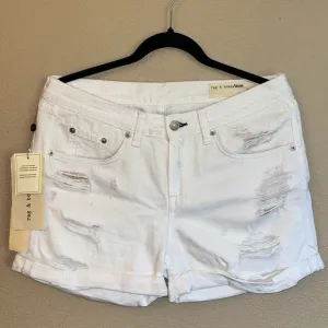 NEW! rag &amp; bone REBEL Bright White Boyfriend Shorts Distressed Denim Jean Sz 27