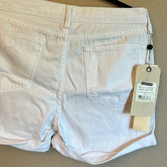 NEW! rag &amp; bone REBEL Bright White Boyfriend Shorts Distressed Denim Jean Sz 27