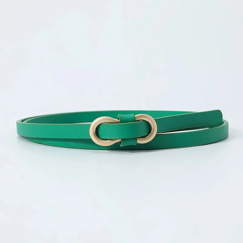 No Hole PU Thin Waist Belt 8-Shaped Buckle Belt Faux Leather Skinny Belt Shirt Dress Small Waistband Solid Color Classic Retro