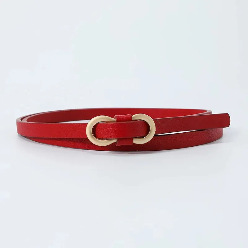 No Hole PU Thin Waist Belt 8-Shaped Buckle Belt Faux Leather Skinny Belt Shirt Dress Small Waistband Solid Color Classic Retro