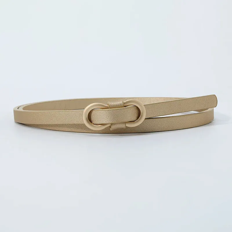 No Hole PU Thin Waist Belt 8-Shaped Buckle Belt Faux Leather Skinny Belt Shirt Dress Small Waistband Solid Color Classic Retro