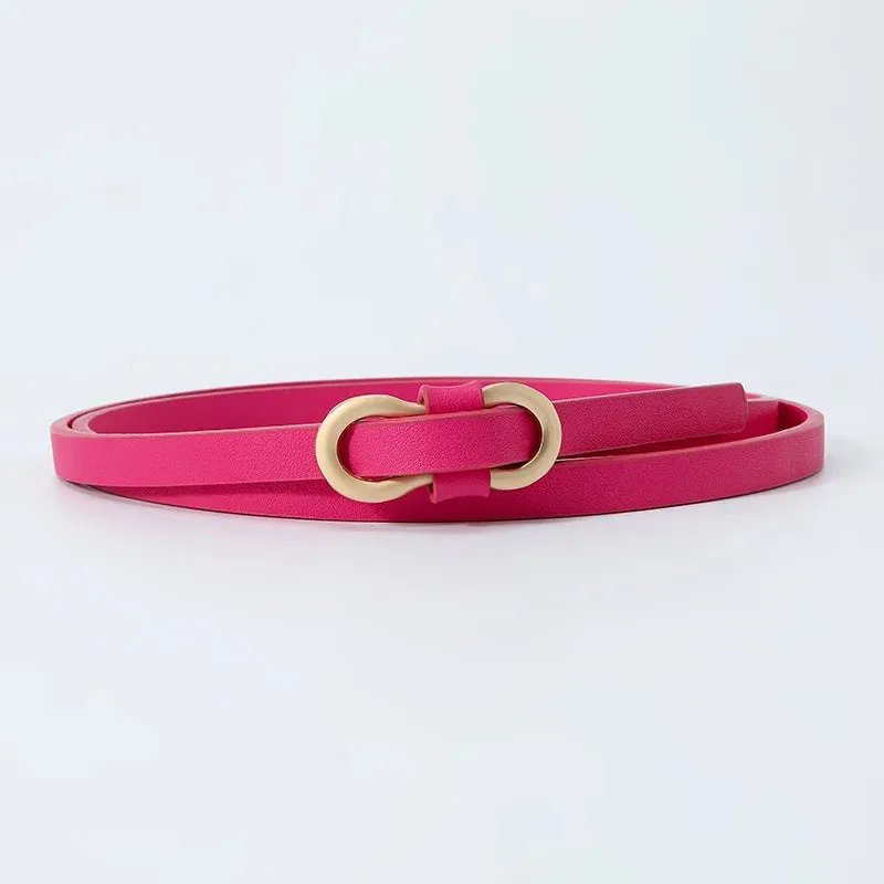 No Hole PU Thin Waist Belt 8-Shaped Buckle Belt Faux Leather Skinny Belt Shirt Dress Small Waistband Solid Color Classic Retro