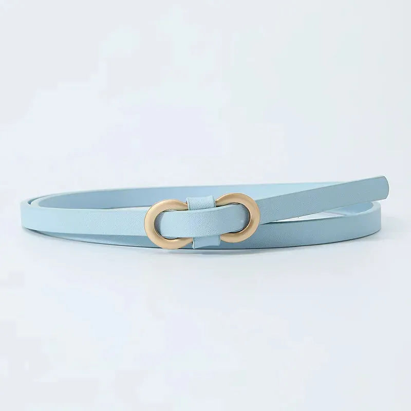 No Hole PU Thin Waist Belt 8-Shaped Buckle Belt Faux Leather Skinny Belt Shirt Dress Small Waistband Solid Color Classic Retro