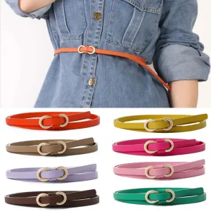 No Hole PU Thin Waist Belt 8-Shaped Buckle Belt Faux Leather Skinny Belt Shirt Dress Small Waistband Solid Color Classic Retro