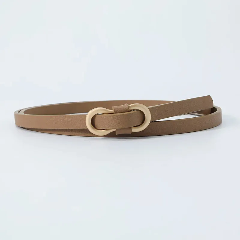 No Hole PU Thin Waist Belt 8-Shaped Buckle Belt Faux Leather Skinny Belt Shirt Dress Small Waistband Solid Color Classic Retro