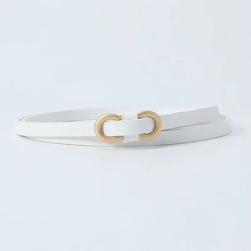 No Hole PU Thin Waist Belt 8-Shaped Buckle Belt Faux Leather Skinny Belt Shirt Dress Small Waistband Solid Color Classic Retro