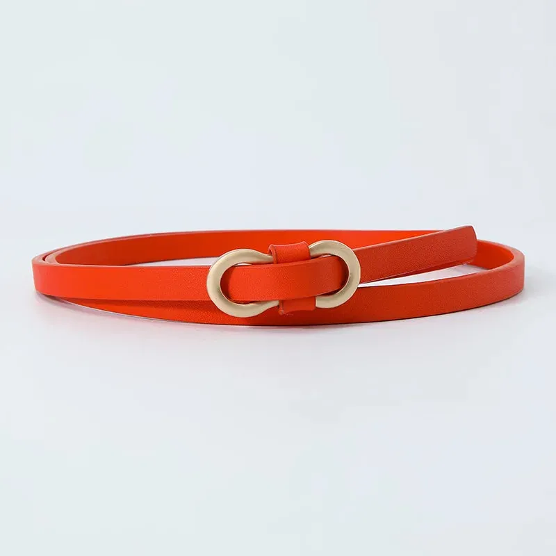 No Hole PU Thin Waist Belt 8-Shaped Buckle Belt Faux Leather Skinny Belt Shirt Dress Small Waistband Solid Color Classic Retro